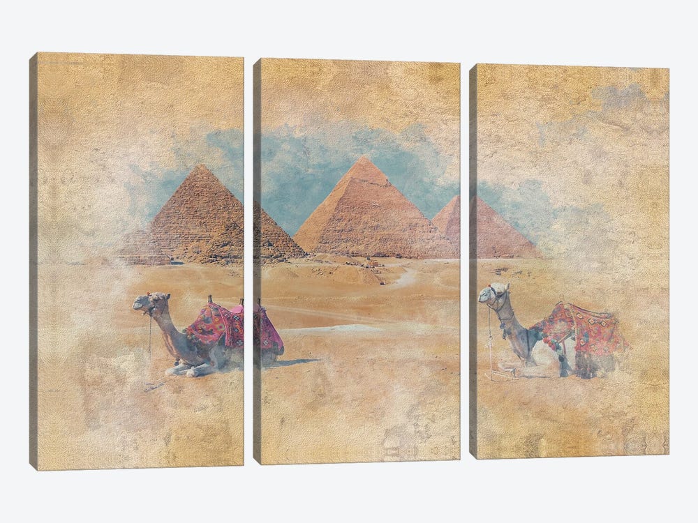Giza Pyramids Watercolor by Manjik Pictures 3-piece Canvas Print