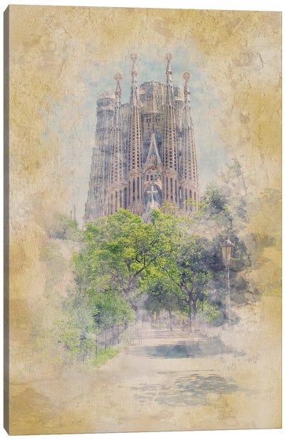 Sagrada Familia Watercolor Canvas Art Print - Famous Places of Worship