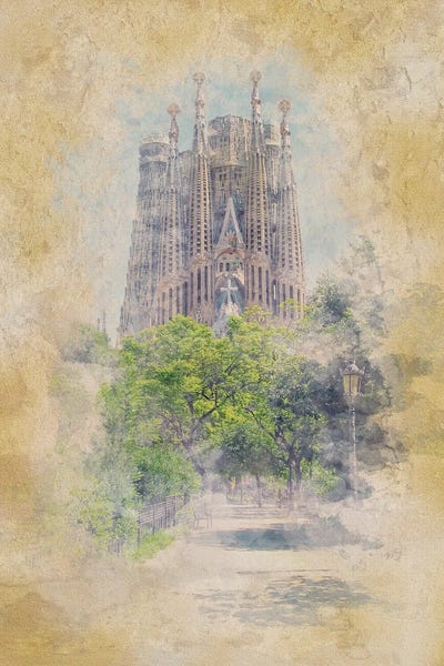 Places: Sagrada Familia Watercolor by Manjik Pictures