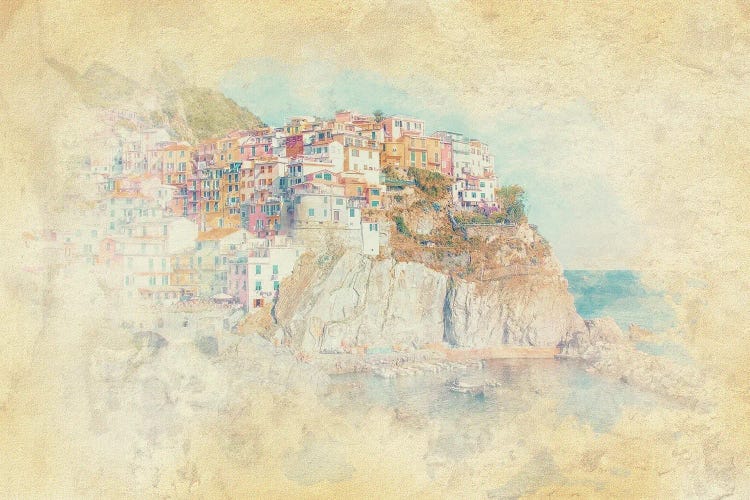 Manarola Watercolor by Manjik Pictures wall art