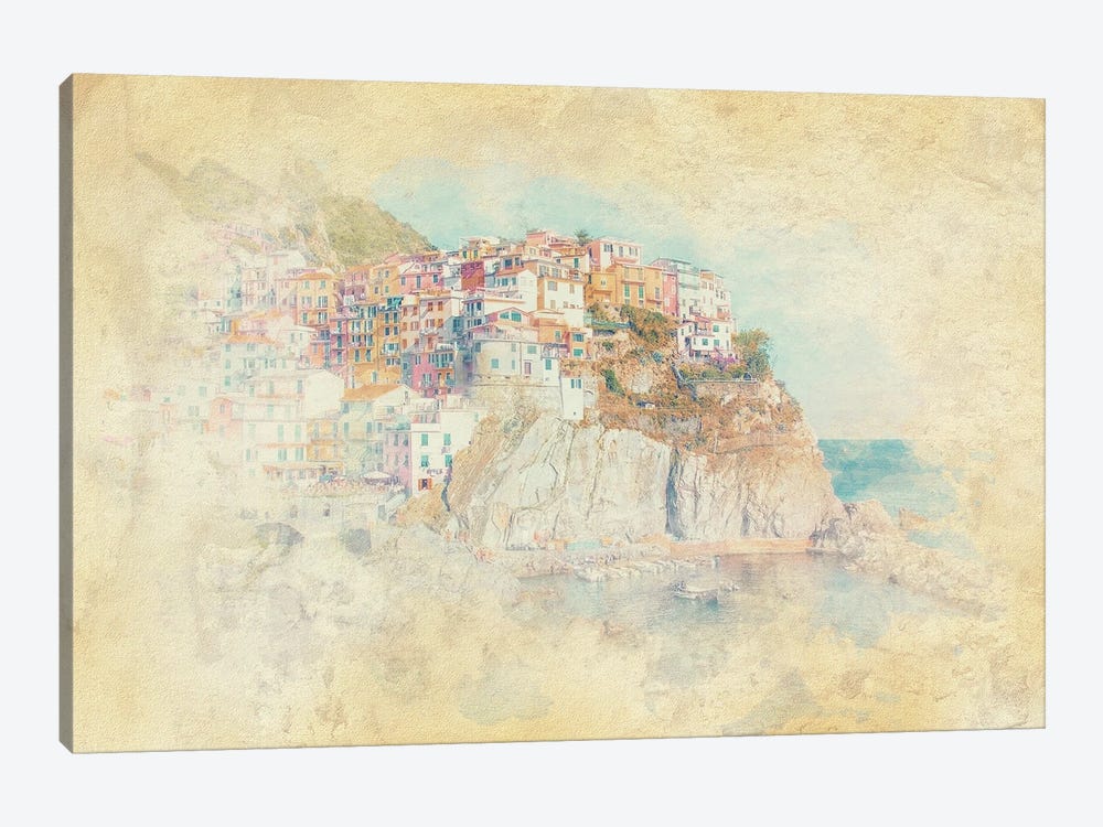 Manarola Watercolor by Manjik Pictures 1-piece Canvas Art Print