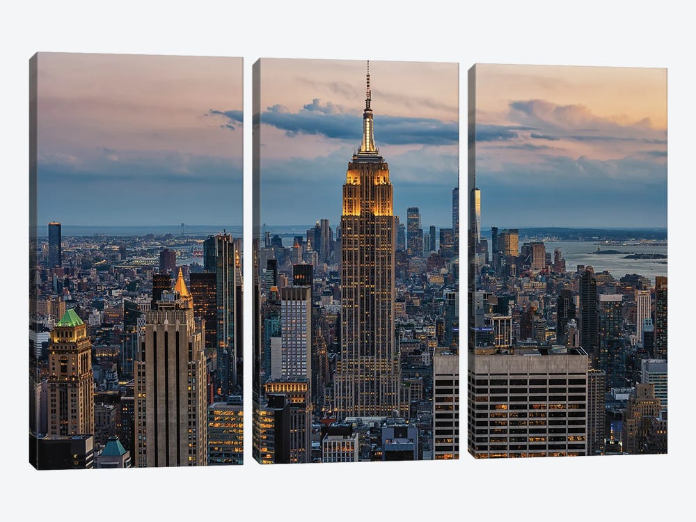 The Empire State Building At Sunset by Manjik Pictures 3-piece Canvas Wall Art