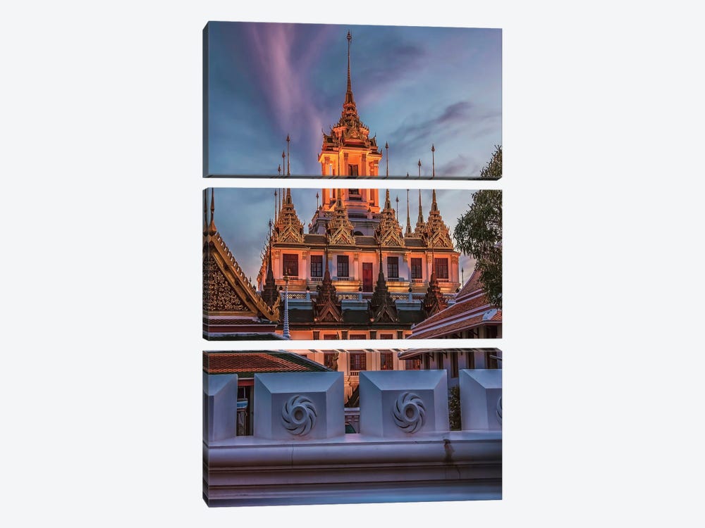 Thai Temple At Dusk by Manjik Pictures 3-piece Art Print