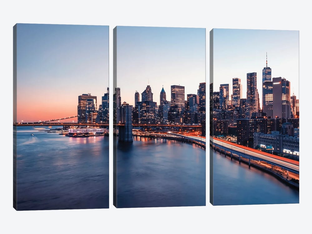Lower Manhattan Sunset by Manjik Pictures 3-piece Canvas Print