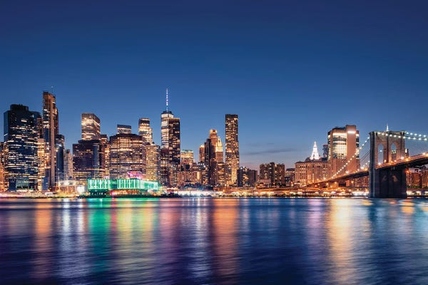 New York City Skylines: Lower Manhattan By Night by Manjik Pictures