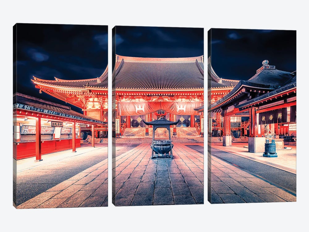 Asakusa By Night by Manjik Pictures 3-piece Canvas Art Print