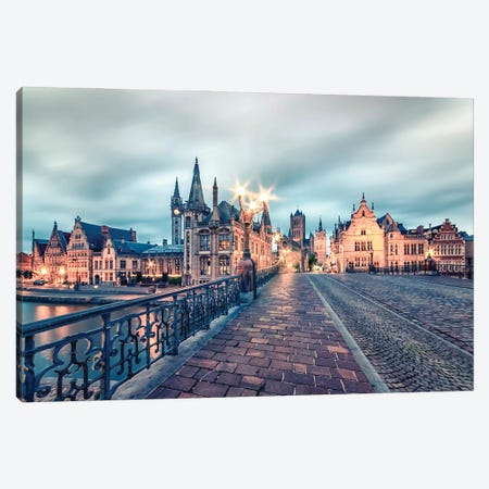 Evening In Ghent Canvas Print #EMN1504} by Manjik Pictures Canvas Wall Art