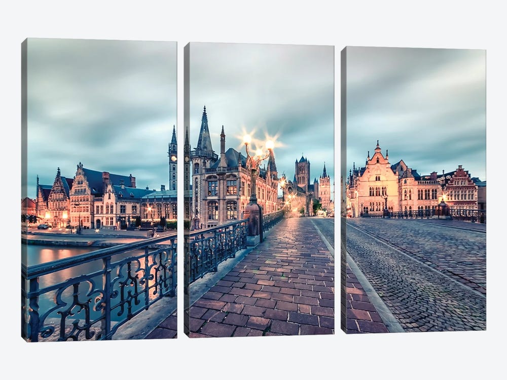 Evening In Ghent by Manjik Pictures 3-piece Canvas Wall Art
