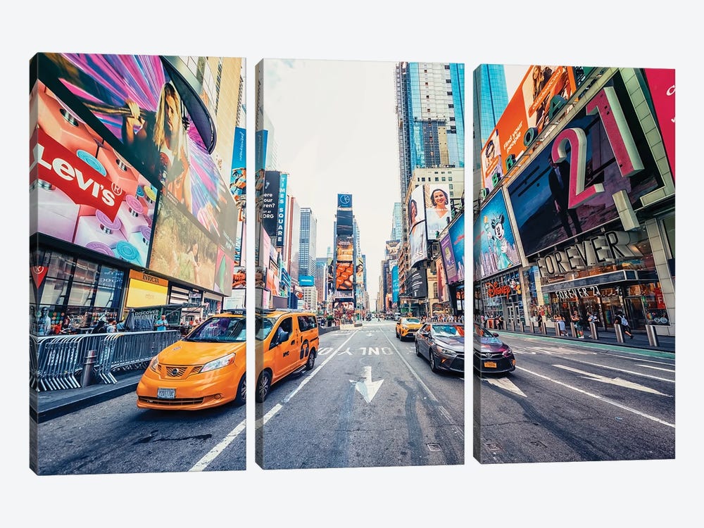 Times Square In Manhattan by Manjik Pictures 3-piece Art Print