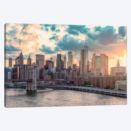 Sunset In New York Canvas Print #EMN1532} by Manjik Pictures Canvas Wall Art
