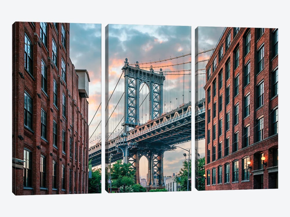 Manhattan Bridge At Sunset by Manjik Pictures 3-piece Art Print