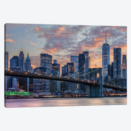 Sunset In Manhattan Canvas Print #EMN1540} by Manjik Pictures Art Print