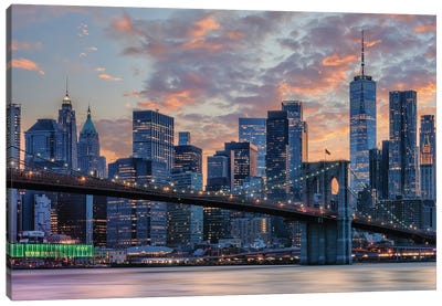 Sunset In Manhattan Canvas Art Print - New York City Art