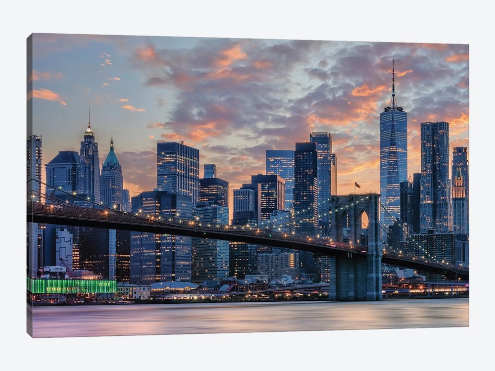 Sunset In Manhattan by Manjik Pictures 1-piece Canvas Artwork