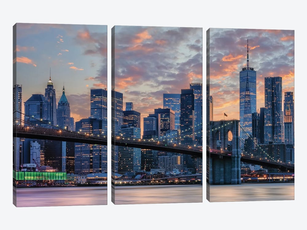 Sunset In Manhattan by Manjik Pictures 3-piece Canvas Artwork