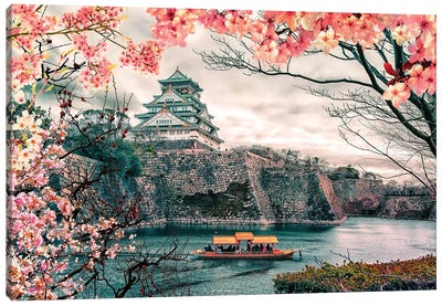 Sakura In Osaka Canvas Art Print - Pagodas