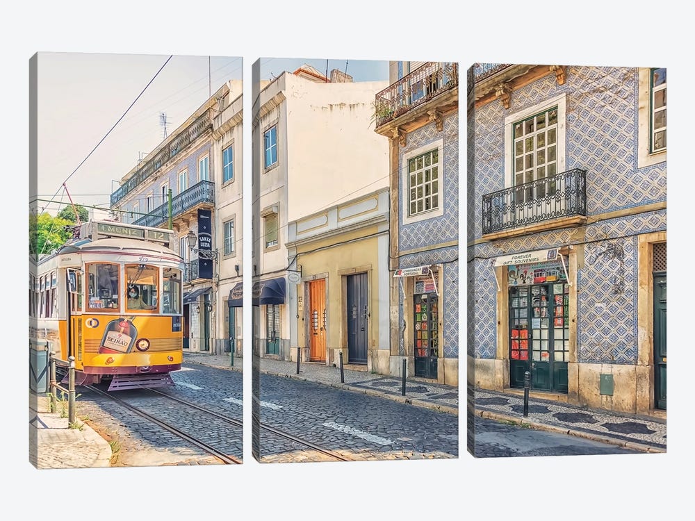 Lisbon Street by Manjik Pictures 3-piece Canvas Art