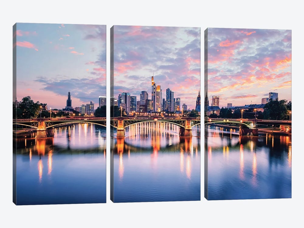 Sunset In Frankfurt by Manjik Pictures 3-piece Canvas Print