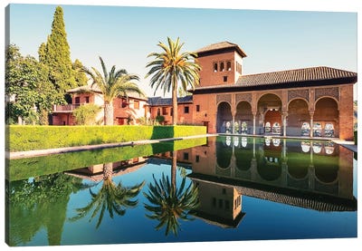 Alhambra Reflection Canvas Art Print - Castle & Palace Art