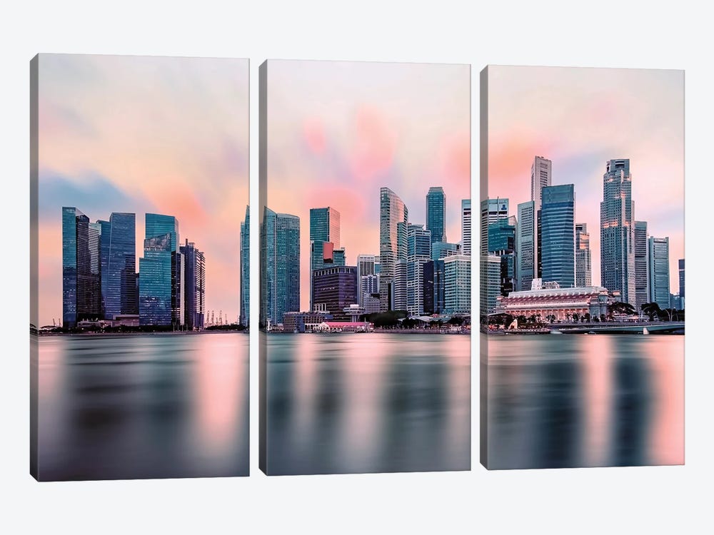 Sunset In Singapore by Manjik Pictures 3-piece Canvas Print