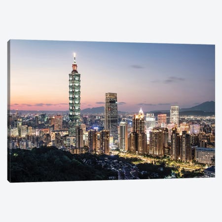 Taipei At Dusk Canvas Print #EMN1602} by Manjik Pictures Canvas Art