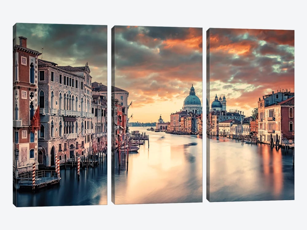 Sunrise Over The Grand Canal by Manjik Pictures 3-piece Canvas Wall Art