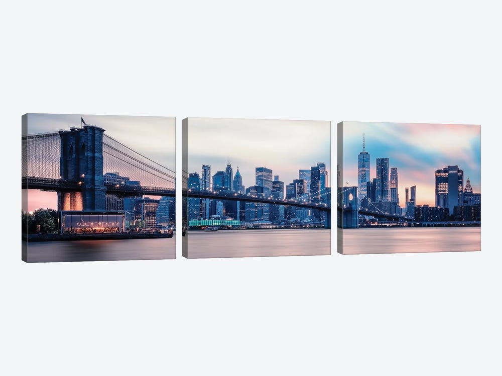 Pink New York Evening by Manjik Pictures 3-piece Canvas Wall Art