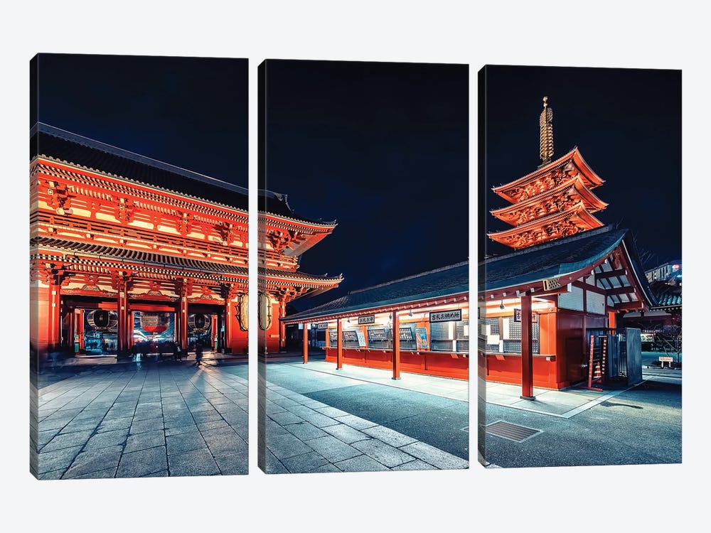 Night In Asakusa by Manjik Pictures 3-piece Canvas Art Print