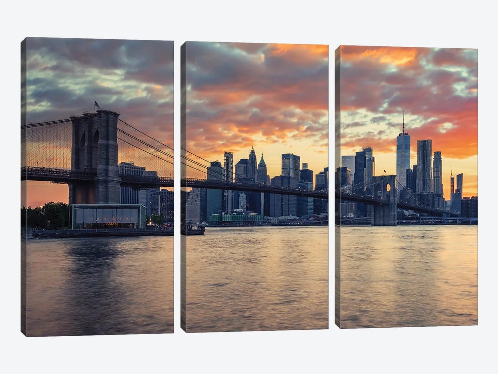 NYC Sunset by Manjik Pictures 3-piece Canvas Print