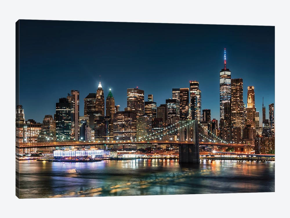 New York By Night by Manjik Pictures 1-piece Canvas Artwork
