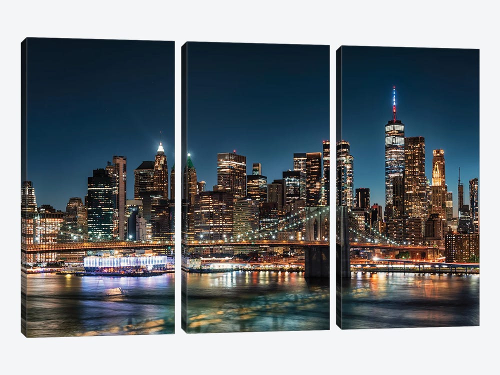 New York By Night by Manjik Pictures 3-piece Canvas Artwork