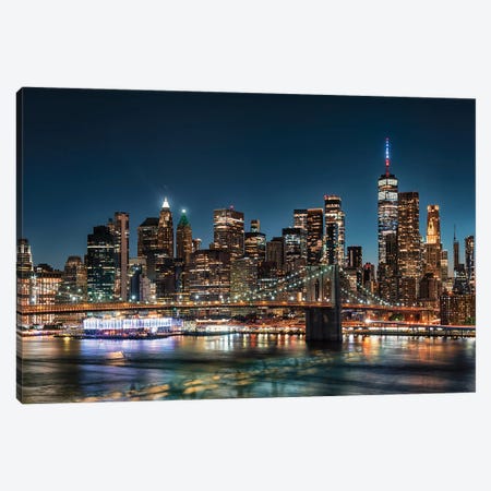 New York By Night Canvas Print #EMN1642} by Manjik Pictures Canvas Art