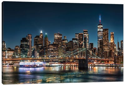 New York By Night Canvas Art Print - Manjik Pictures