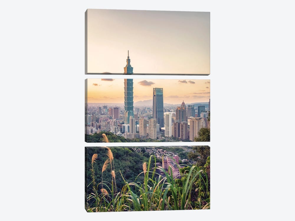 Taipei In The Evening by Manjik Pictures 3-piece Canvas Wall Art