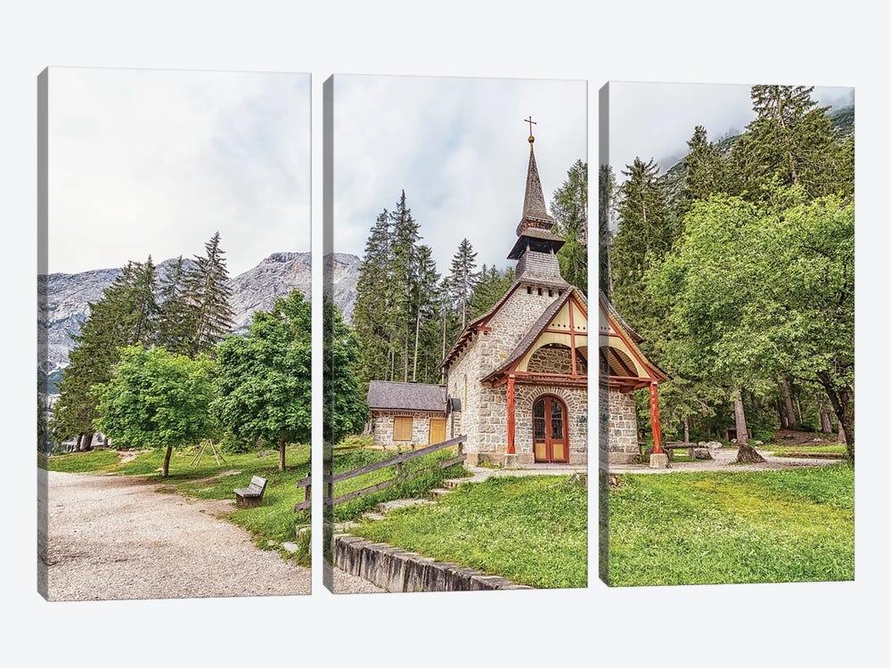 Chapel In The Dolomites by Manjik Pictures 3-piece Canvas Wall Art
