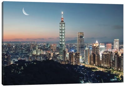 Taipei Under The Moonlight Canvas Art Print - Manjik Pictures