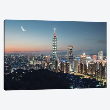 Taipei Under The Moonlight Canvas Print #EMN166} by Manjik Pictures Canvas Art