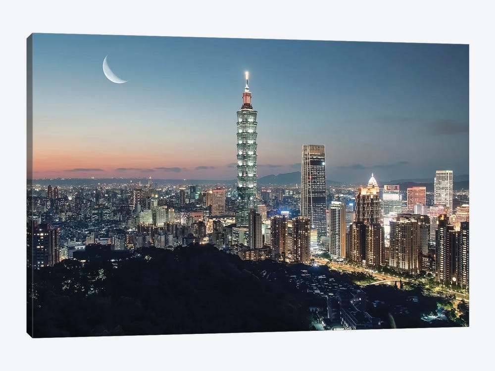 Taipei Under The Moonlight by Manjik Pictures 1-piece Canvas Art