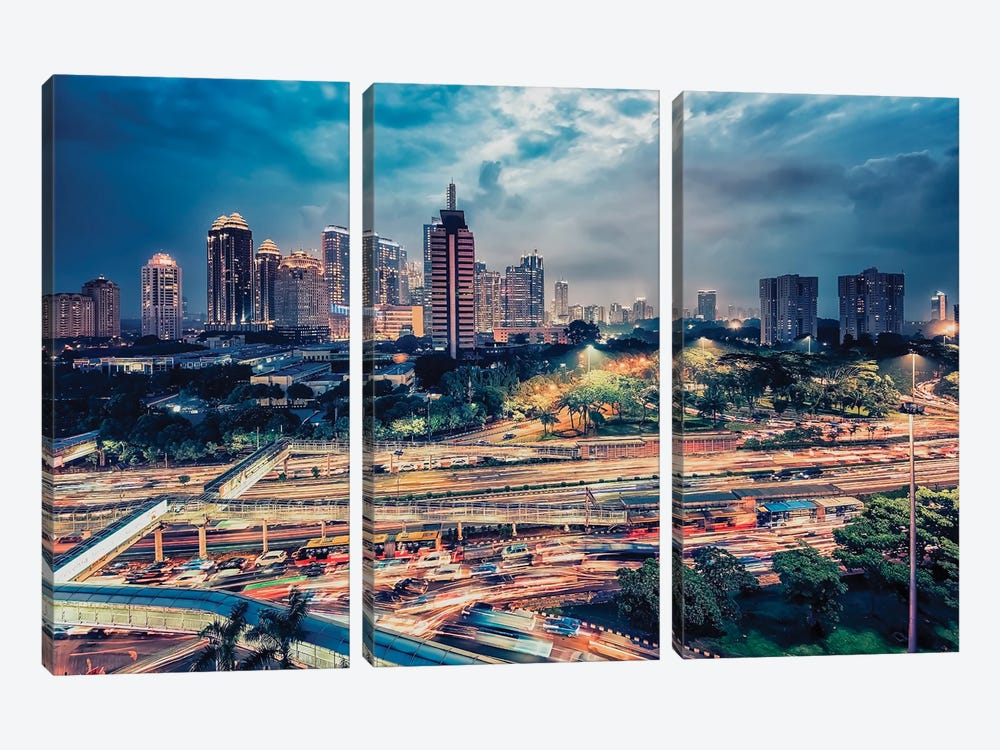 Jakarta Traffic by Manjik Pictures 3-piece Canvas Art