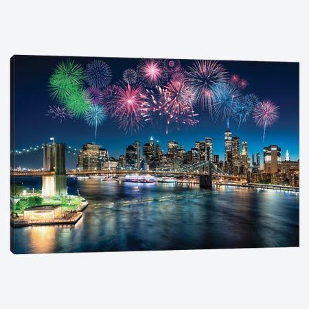 Fireworks In New York Canvas Print #EMN1682} by Manjik Pictures Canvas Art