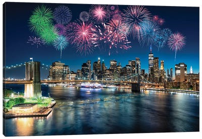 Fireworks In New York Canvas Art Print - Manjik Pictures