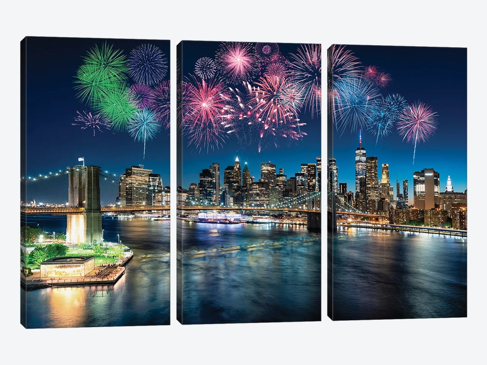 Fireworks In New York by Manjik Pictures 3-piece Canvas Art