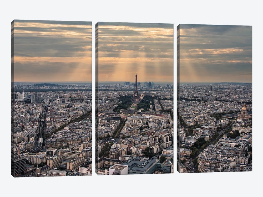 Sunbeam On Paris City by Manjik Pictures 3-piece Canvas Art Print