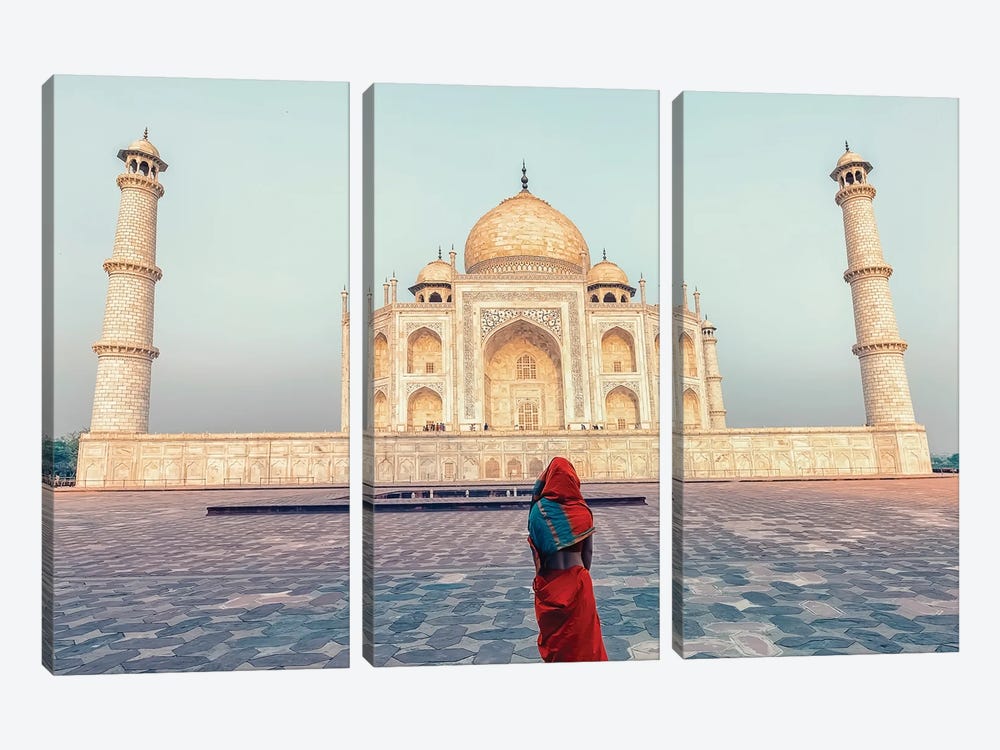Alone At The Taj Mahal by Manjik Pictures 3-piece Canvas Print