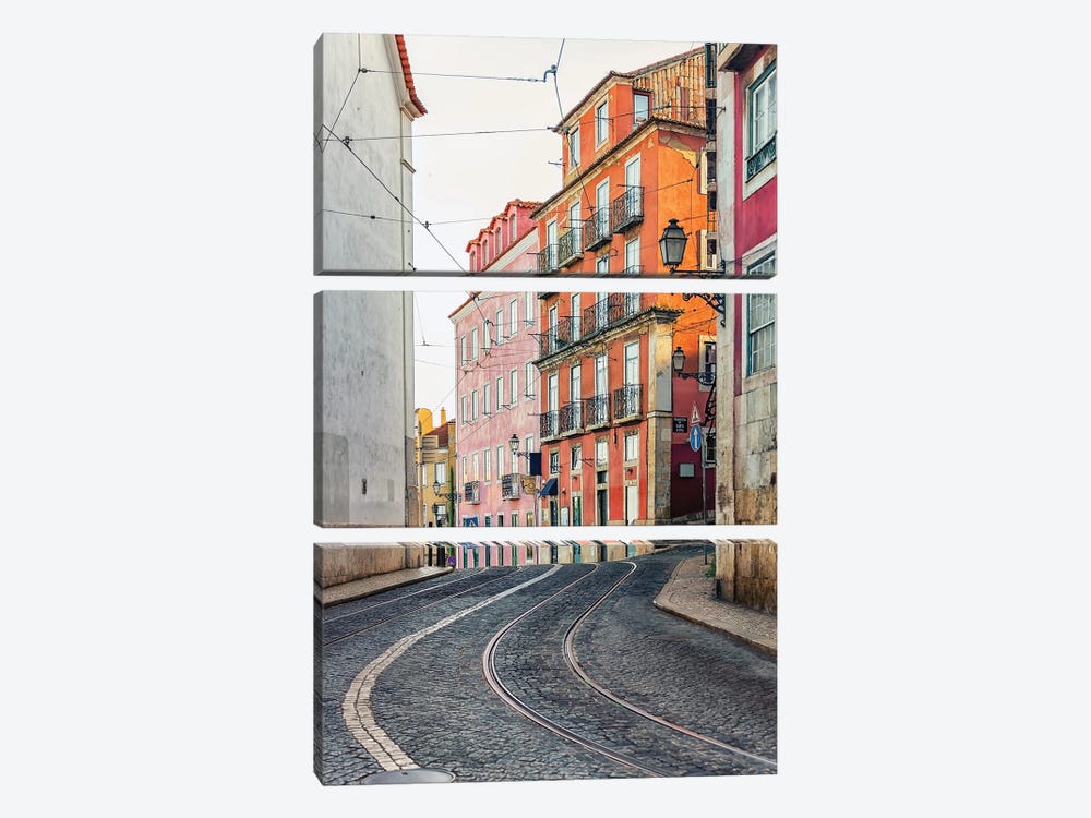 Street In Lisbon by Manjik Pictures 3-piece Canvas Print