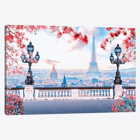 Flowers In Paris Canvas Print #EMN1717} by Manjik Pictures Art Print