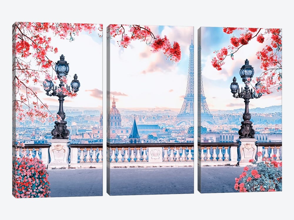 Flowers In Paris by Manjik Pictures 3-piece Art Print
