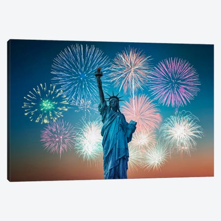 New York Fireworks Canvas Print #EMN1721} by Manjik Pictures Art Print