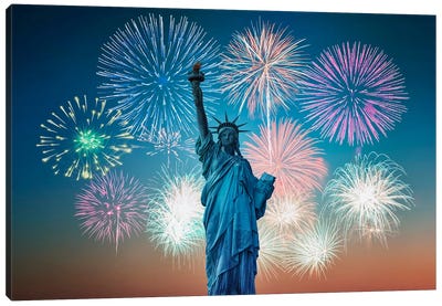 New York Fireworks Canvas Art Print - Manjik Pictures