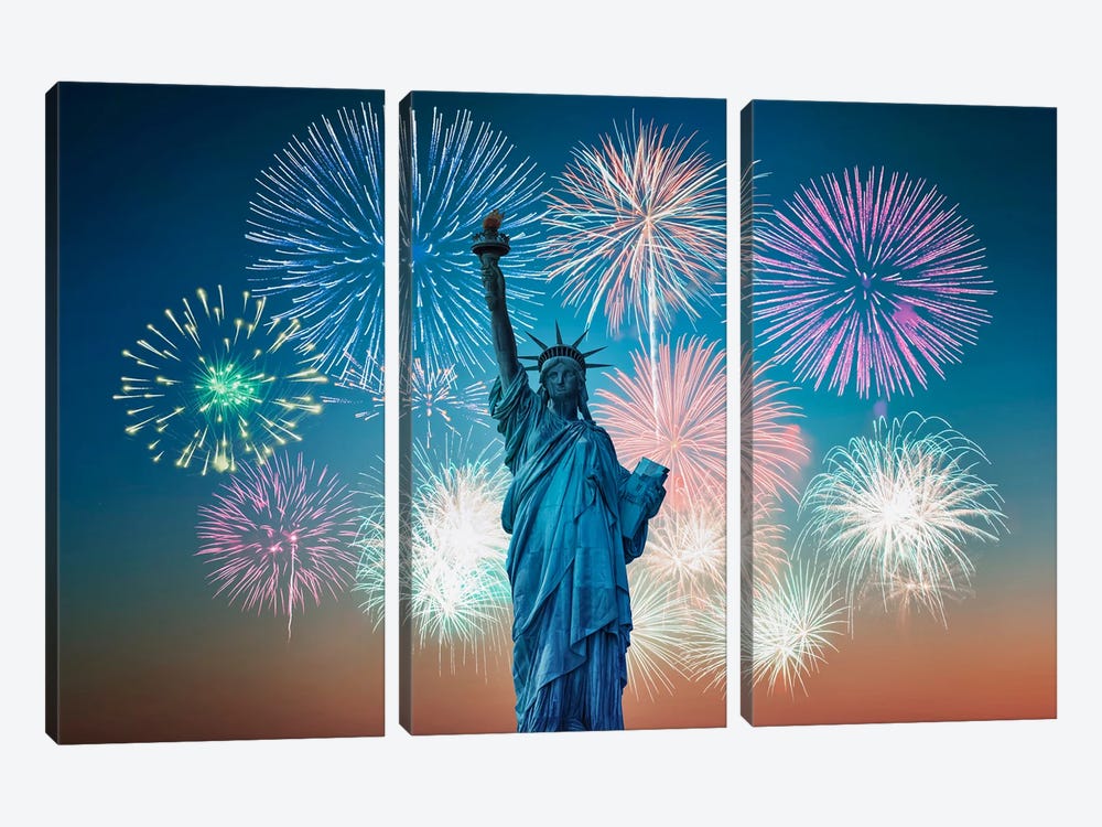 New York Fireworks by Manjik Pictures 3-piece Canvas Art